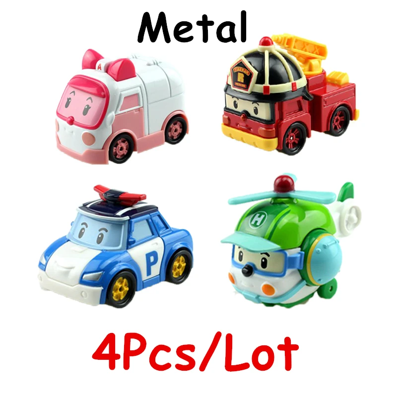 4Pcs/Daug Korėja vaikams, Žaislai Robocar Poli Gintaro Roy Haley Metalo Modelio Žaislas Automobilis Anime figūrėlių, Automobilių Žaislai Vaikams Dovanos