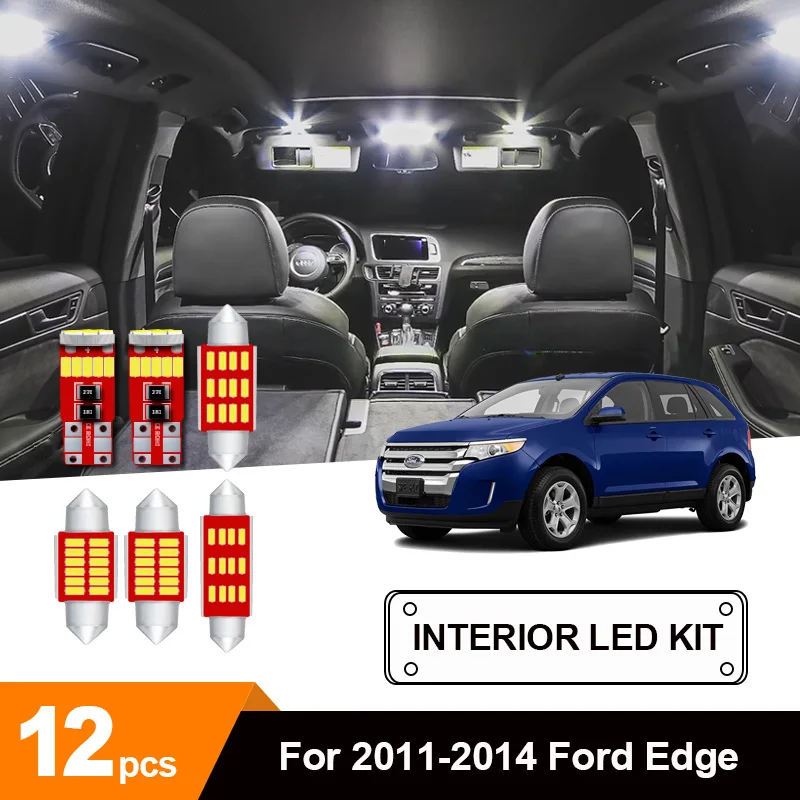 12 x Balta Canbus Automobilio LED Licenciją Plokštelės Šviesos Interjero Žemėlapis Lubų Krovinių Kosmetinis Veidrodėlis Lemputes Paketo Komplektas 2011-M. Ford Edge