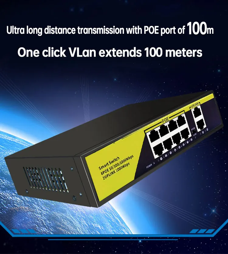 10Port POE Gigabit Switch 48V VLAN 10/100/1000Mbps 8 poe 1000M uostas+2uplink uosto Tinklo Jungiklio, VAIZDO IP Kamera, Wireless AP