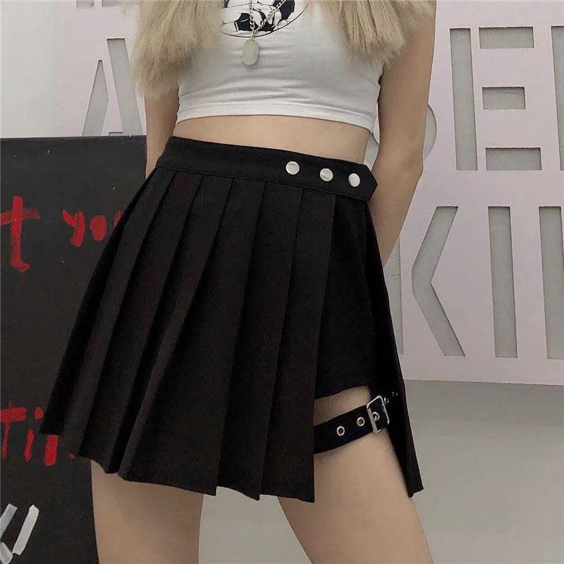 NiceMix 2020 naujas vasaros ponios sijonas Harajuku gotikos juoda sexy aukšto juosmens klostuotas sijonas punk girl sijonas su šortai
