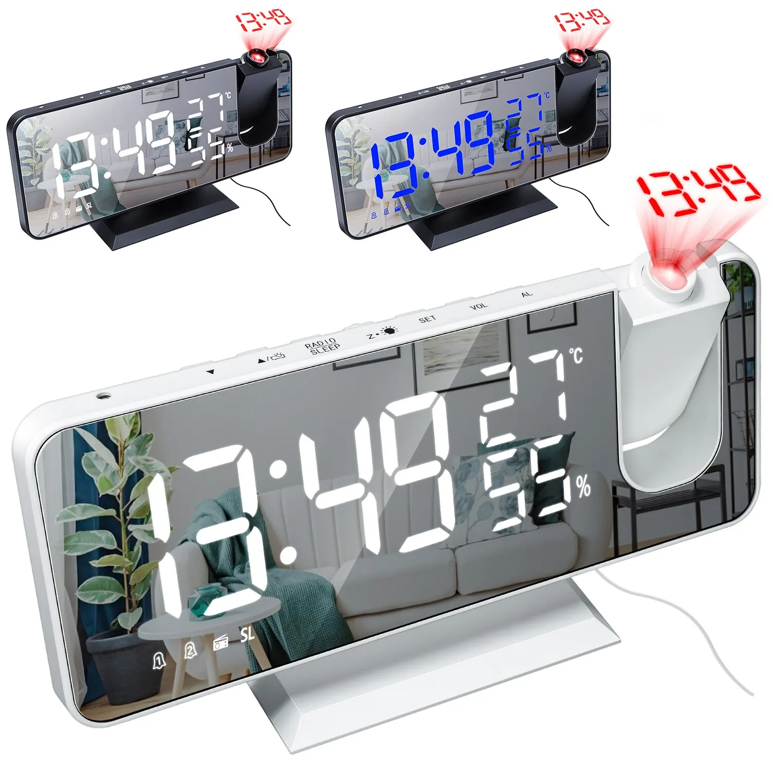 LED Skaitmeninis Laikrodis-Žadintuvas Žiūrėti Lentelėje Elektroninių Darbalaukio Laikrodžius, USB Pabusti FM Radijas Laiko Projektorius Atidėjimo Funkcija, 2 Signalizacijos ^^