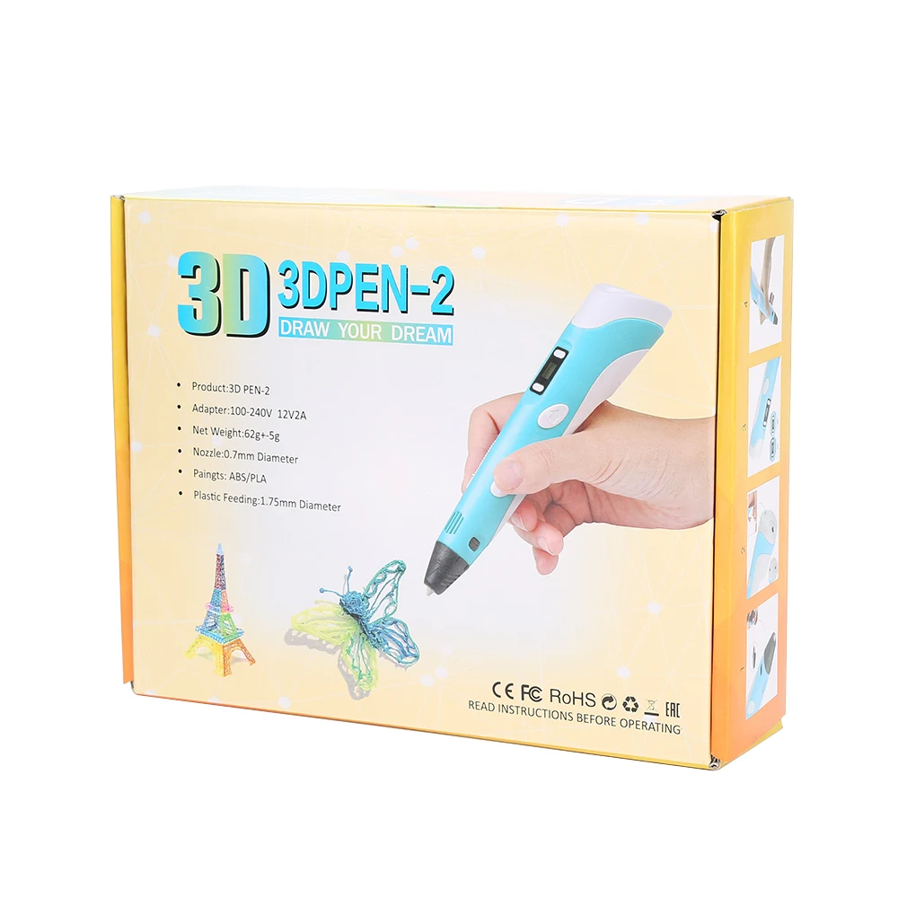 2nd GEN 3D Spausdinimo Pen 1.75 mm Crafting Modeliavimo LED Ekranas, PLA Gijų Menų Brėžinys 3D Meno Pen Spausdinti