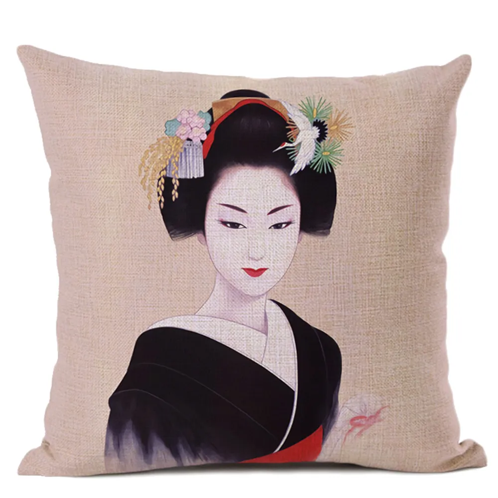 Retro Japonų Kimono Moteris Modelis Pagalvėlė Padengti Namų Gyvenamasis Kambarys Sofos Meno Apdailos Medvilnės Patalynė Užvalkalas 45x45cm