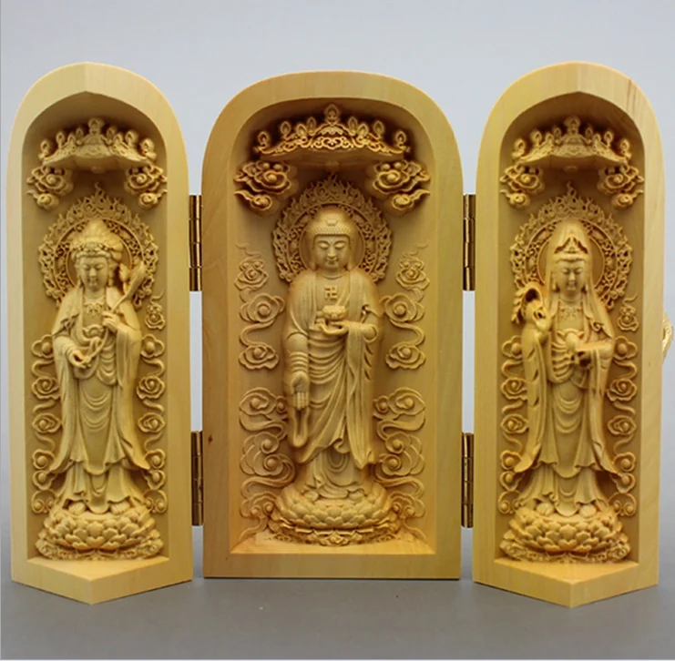 Kūrybos Budos statula medžio masyvo trys atviros mažos Budos statula namų dekoro priedai amatų dovana statula nemokamas pristatymas