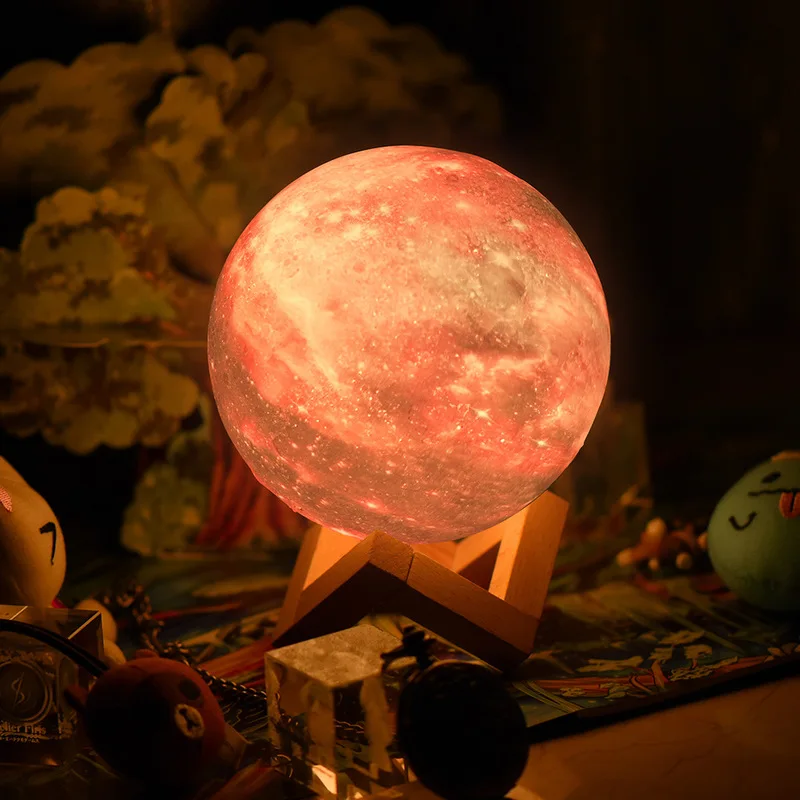 Mėnulis Žibintas 3D Mėnulis Naktį Led Šviesos Lempa su Stovu Žvaigždučių 