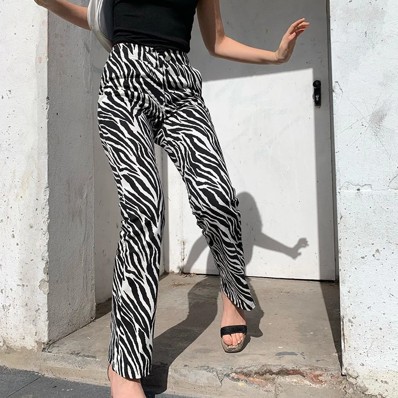 Streetwear Zebras Dryžuotas Spausdinti Tiesiai Moterų Sweatpants Baggy Poilsiu Kelnės Plius Dydis Aukšto Juosmens y2k Kelnes Cuteandpsycho