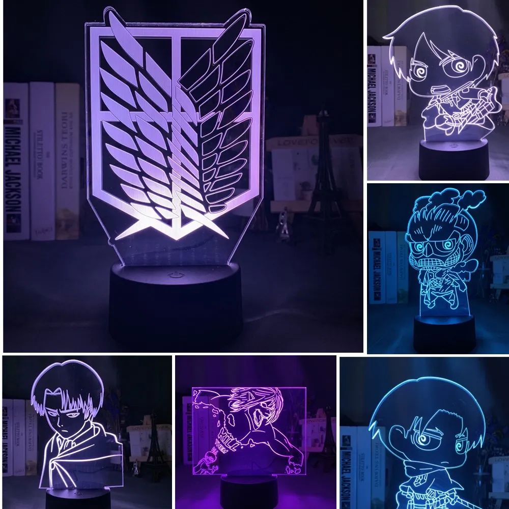 Išpuolis Titan Anime Duomenys 3D LED Levi Mikasa Akermano Eren Jaeger Naktį Žibintai Modelis Veiksmų Spalva Keičiasi Figma Lėlės, Žaislai
