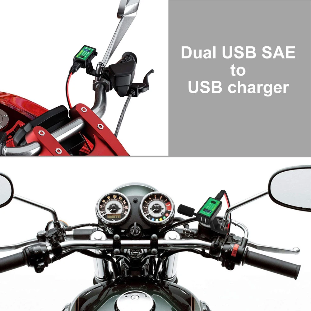 LYKAS USB Įkroviklis Motociklo USB C Tipo Kabelis 4.8 SAE Jungtis LED voltmetras su įjungimas Išjungimas Vandeniui ATV
