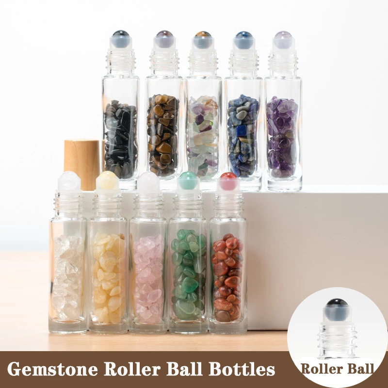 10vnt Nešiojamų Natūralių Kristalų Roller Ball Buteliai Storio Stiklo eterinis Aliejus Rūkas Purškimo Indą 10ML Kelionės Daugkartiniai Butelis