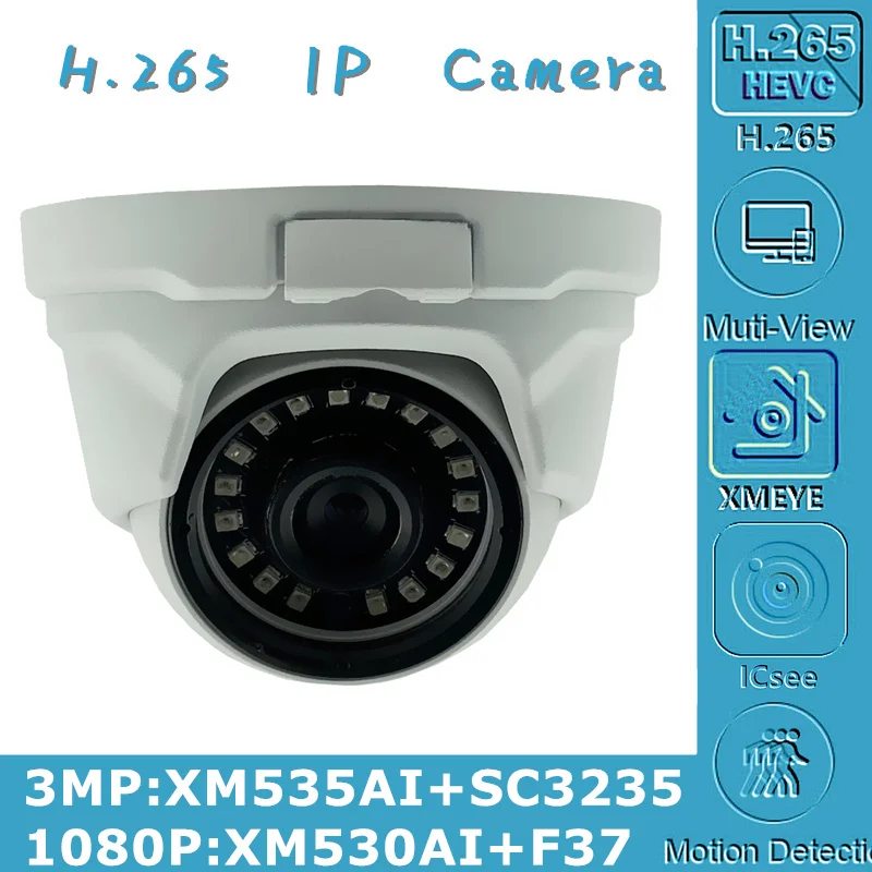 3MP 2MP, H. 265 IP Metalo Lubų Dome Kameros XM535AI+SC3235 2304*1296 1080P Onvif CMS XMEYE IRC 18 Led P2P Judesio Aptikimo
