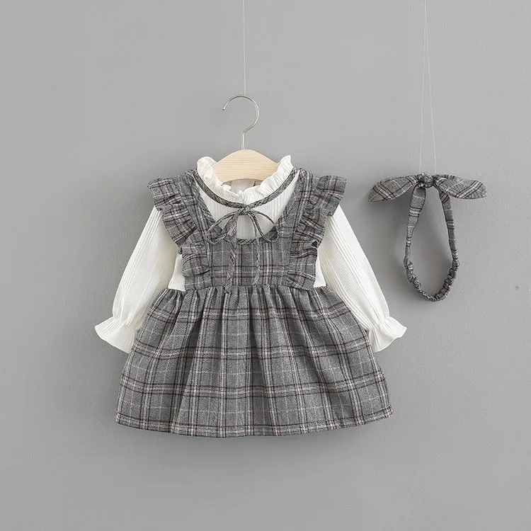 Naujagimiui Baby Girl 0-24M Megzti Suknelę Susiėmę ilgomis Rankovėmis Patikrinti Suknelės Bowknot Suknelė