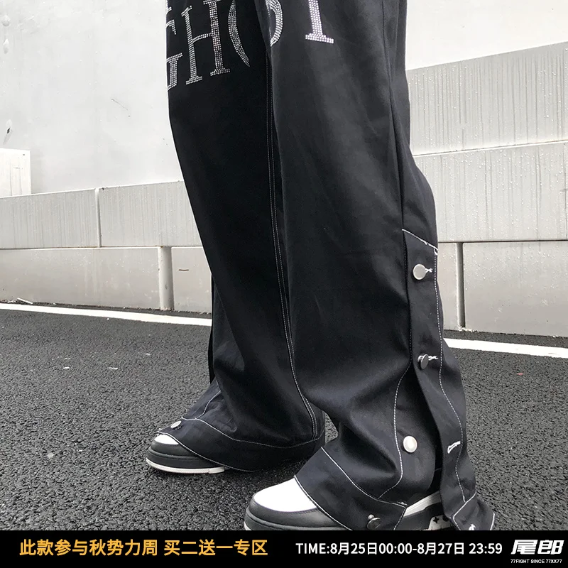 UNCLEDONJM Dvasios krovinių kelnės Šoninis Mygtukas japonijos mados juodos kelnės vyrams Prarasti hip-hop streetwear derliaus kelnės ED945