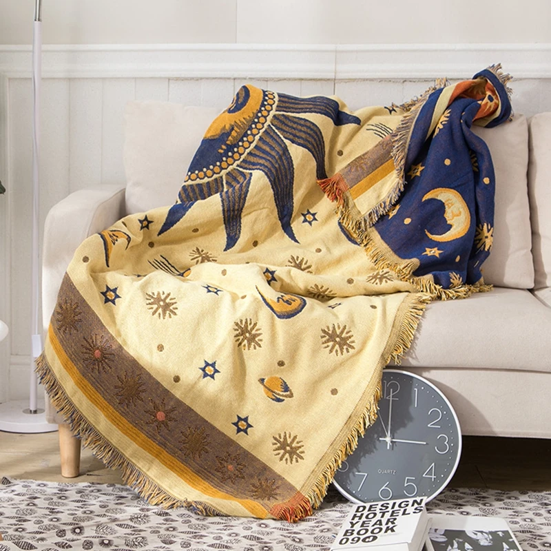 Europos Stiliaus Sofa Cover Sun Moon Modelis Neslidus Mesti Antklodę Dulkių Dangtelį Megzti Sriegis Tirštėti Trijų Sluoksnių Slipcover Ant Lovos