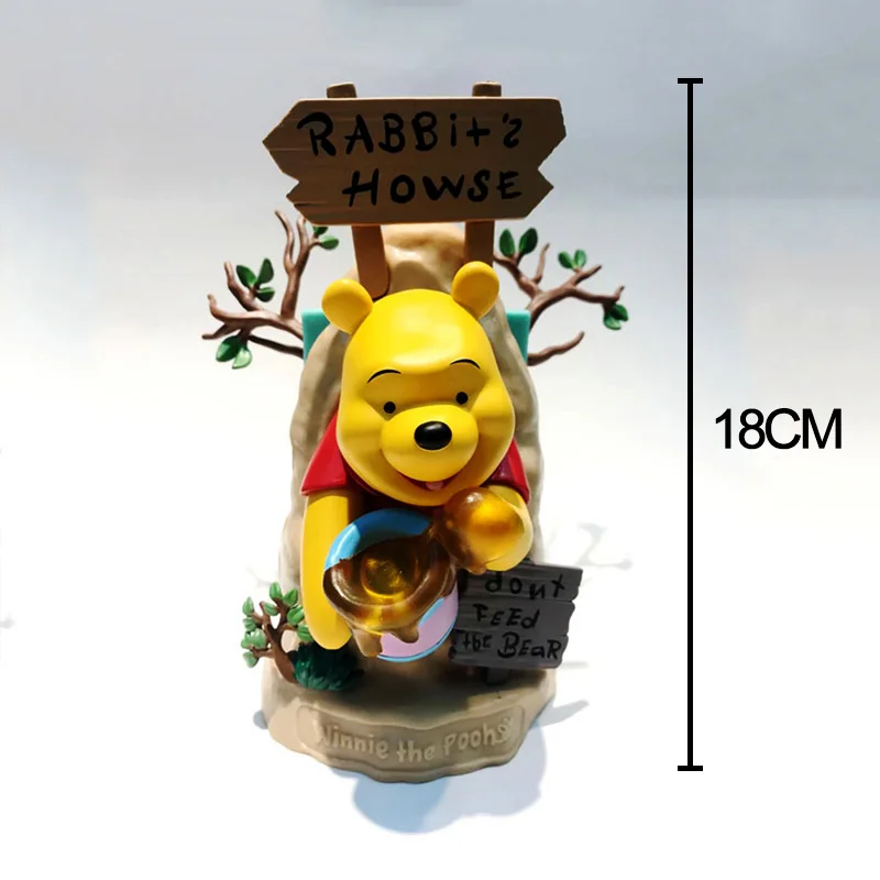 Disney Japonijos 18CM Pooh Bear Veiksmų Skaičius, Apdaila Medis Urvas Pūkuotukas Valgyti Medų, Medaus Stiklainis Modelio Surinkimo Žaislas Gimtadienio Dovana