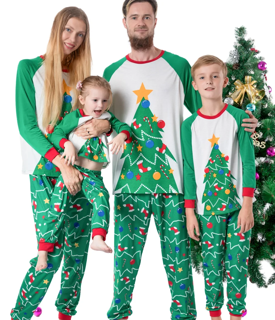 Kalėdų Eglutė Spausdinti Šeimos Atitikimo Pižama Rinkiniai, Tėvas, Motina, Vaikai Sleepwear Drabužių Komplektus Ieškoti Kalėdų Pižamos Naktiniai Drabužiai
