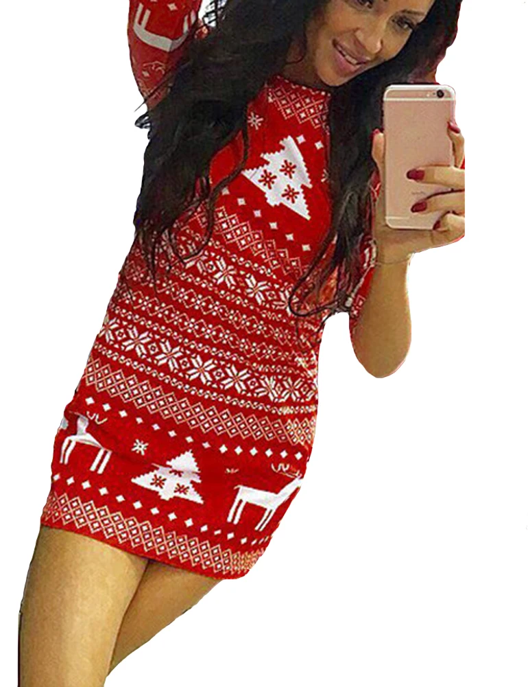 ANSELF Rudens Žiemos Kalėdų Šalis Suknelės Moterims Mini Suknelė Spausdinti šiaurės Elnių Kalėdų Eglutė Snaigės Atsitiktinis Kalėdos Suknelė, XXL Negabaritinių