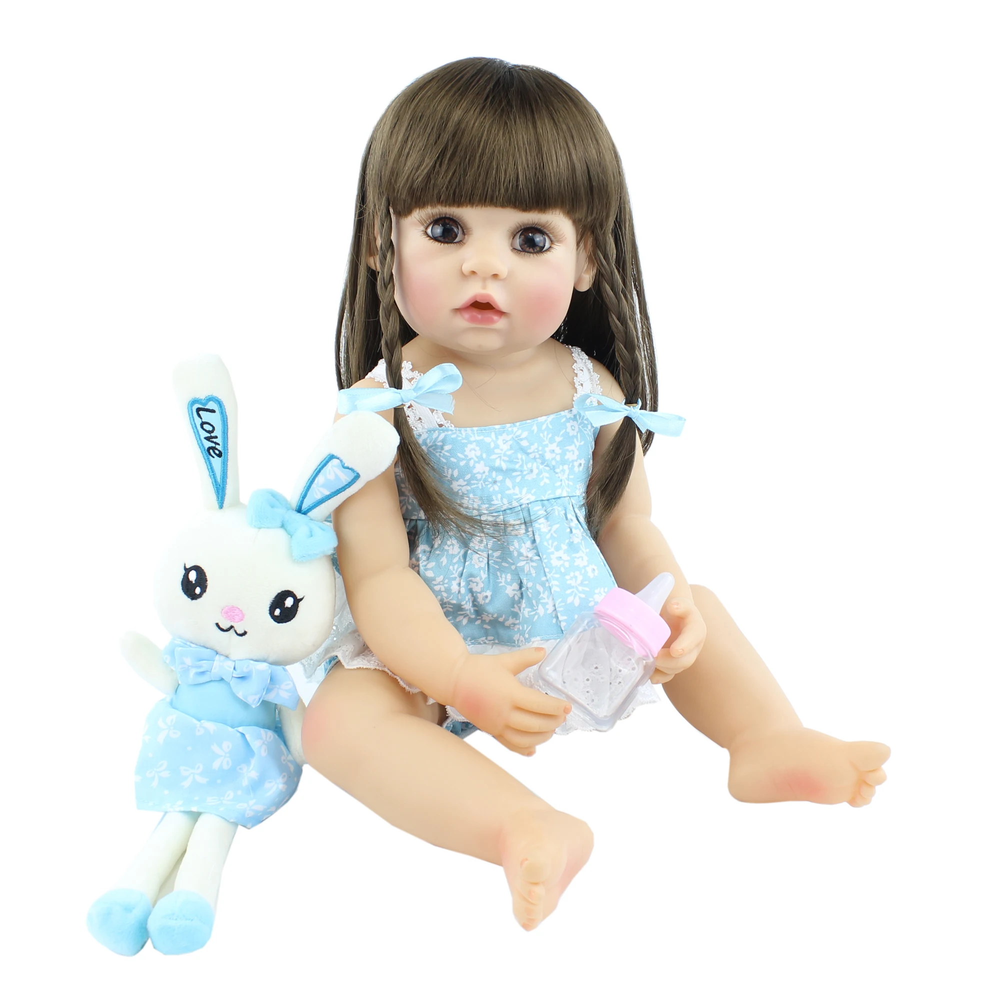 55cm Full Silikono Kūno Reborn Baby Girl Lėlės Žaislas Vinilo Ilgi Plaukai Princesė Bamblys Kūdikių, Vaikų Mielas Gimtadienio Dovana Maudytis Žaislas