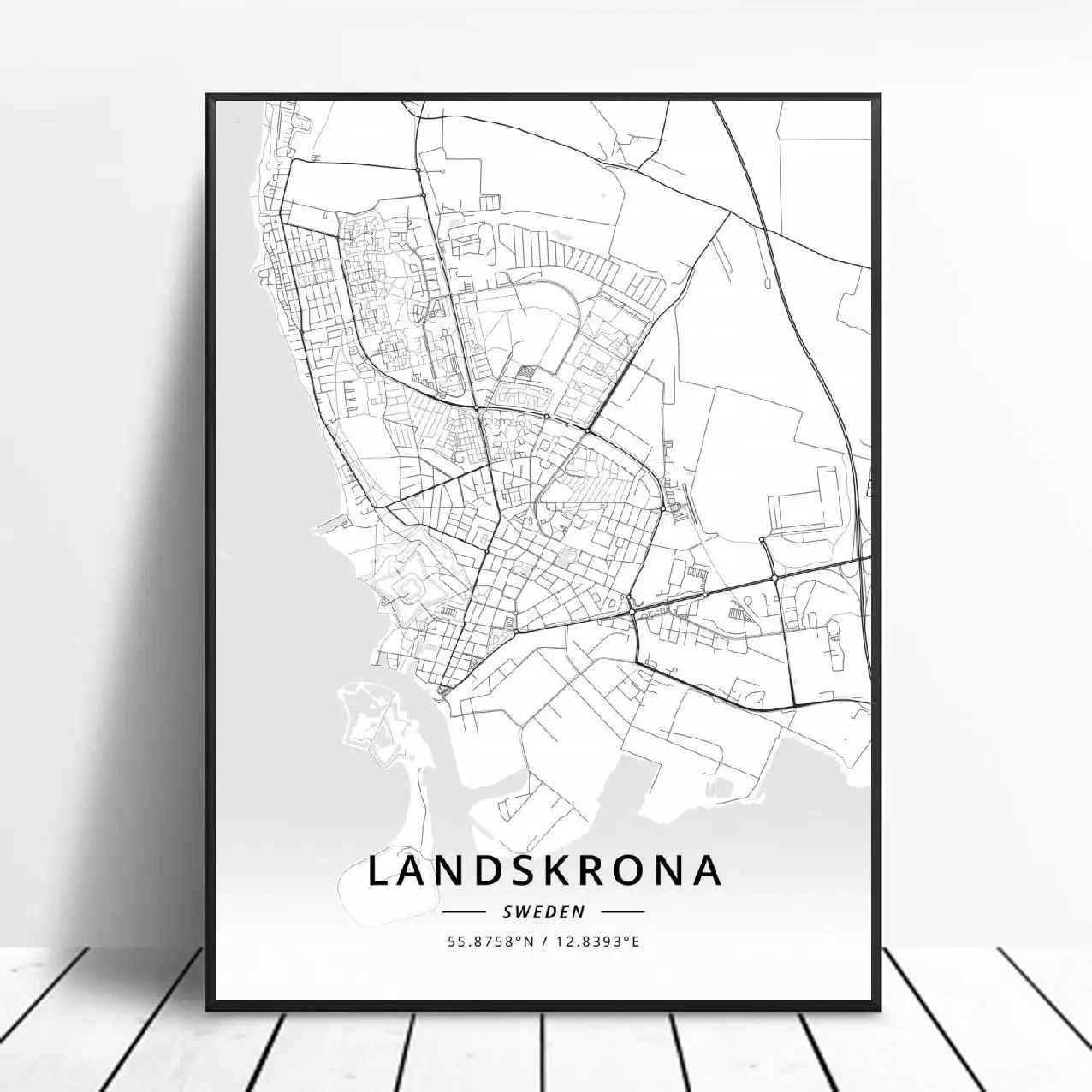 Landskrona Geteborgo Karlstadas sodertalje kalmar Sundsvall, Švedija Drobė Meno Žemėlapį Plakatas
