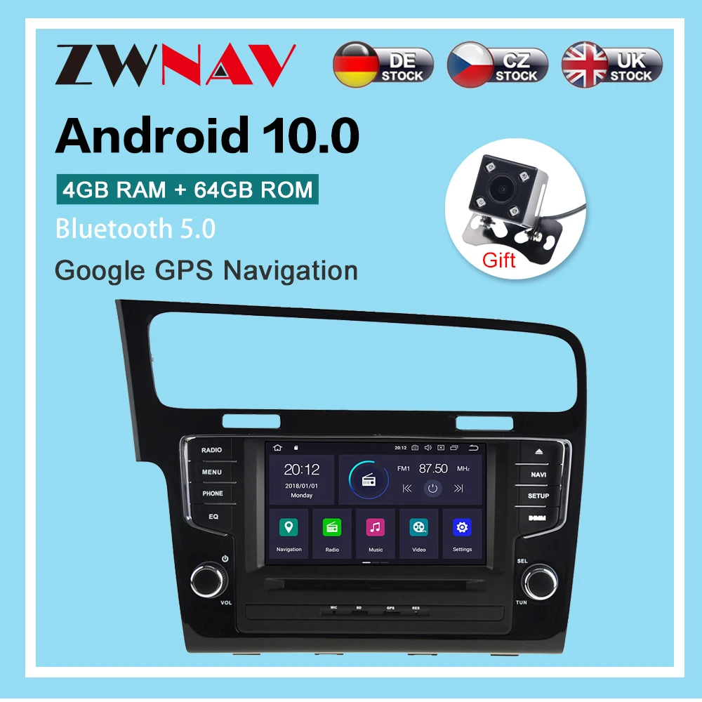 Android 10.0 GPS Navigacija radijo grotuvo Volkswagen Golf 7 VII -2018 auto video stereo galvos vienetas statyti carplay