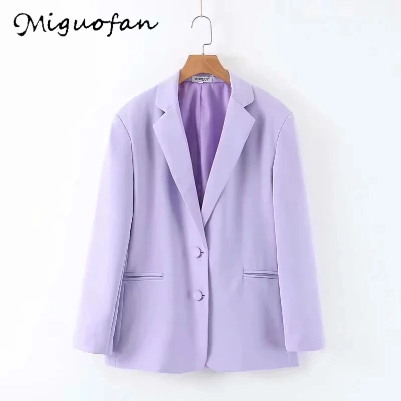 Miguofan moterų švarkas striukės, paltai violetinė mygtuką streetwear blazerslong rankovės rudenį kailis vintage mados office lady sportiniai švarkai (bleizeriai)