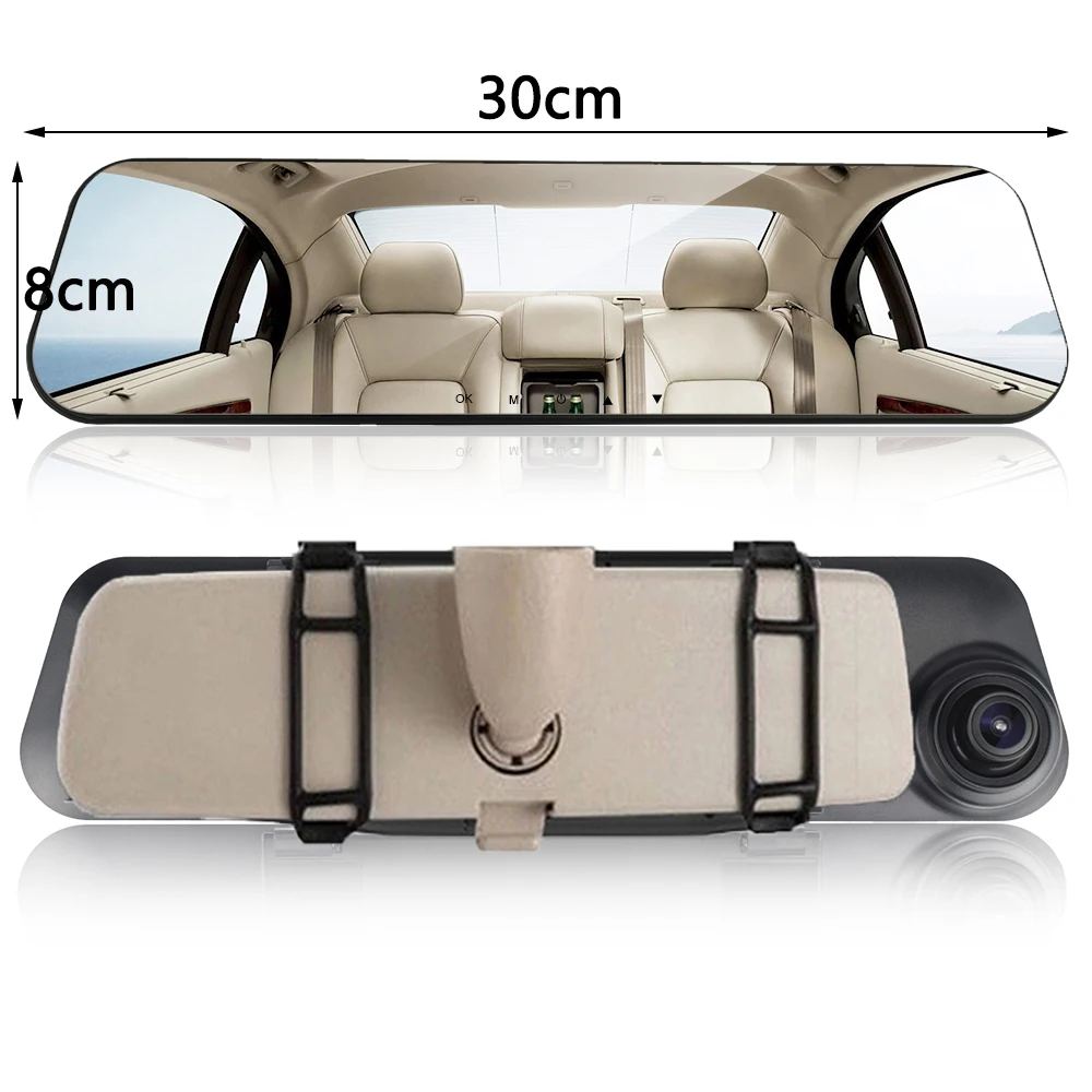 Brūkšnys fotoaparato Automobilių DVR 4.3 Balta automobilio galinio vaizdo veidrodėliai Skaitmeninis Vaizdo įrašymo įrenginys Auto Registrator FHD vaizdo Kamera 1080P galinio vaizdo Kamera