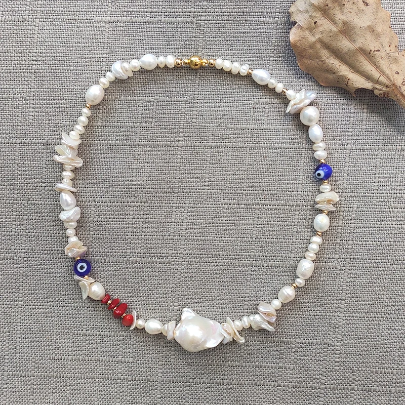 Baroko mada pearl trumpi karoliai rankų darbo natūralių gėlavandenių perlų zawalcowany papuošalai unikalūs mėlynos akys papuoštas žavesio choker