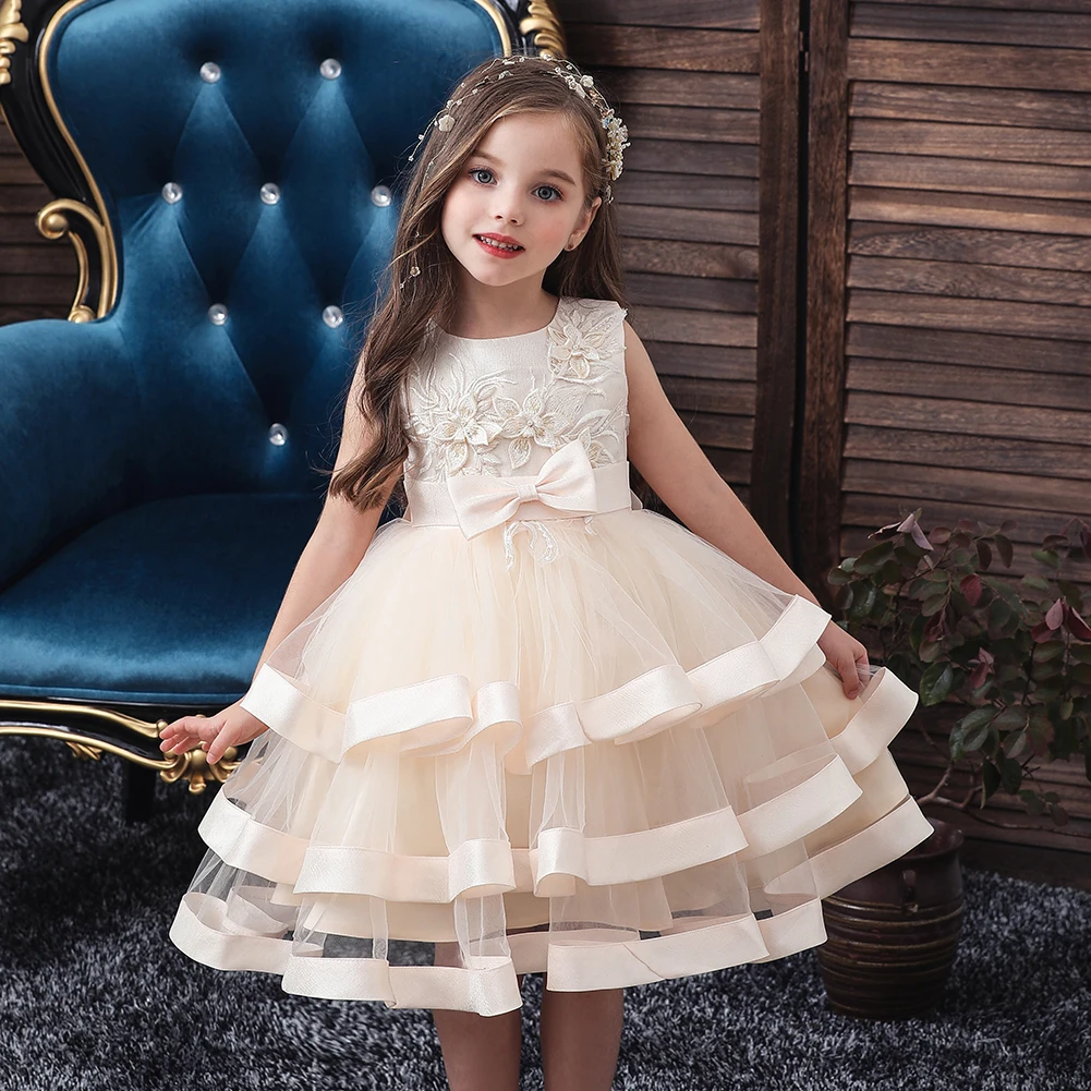 2018 Vaikams, Elegantiškas Pearl Tortas Princesė Suknelė Mergaitėms Suknelės, Vestuvių Vakaro Šalis, Siuvinėjimas, Gėlių Mergaitės Suknelė Mergina Drabužiai