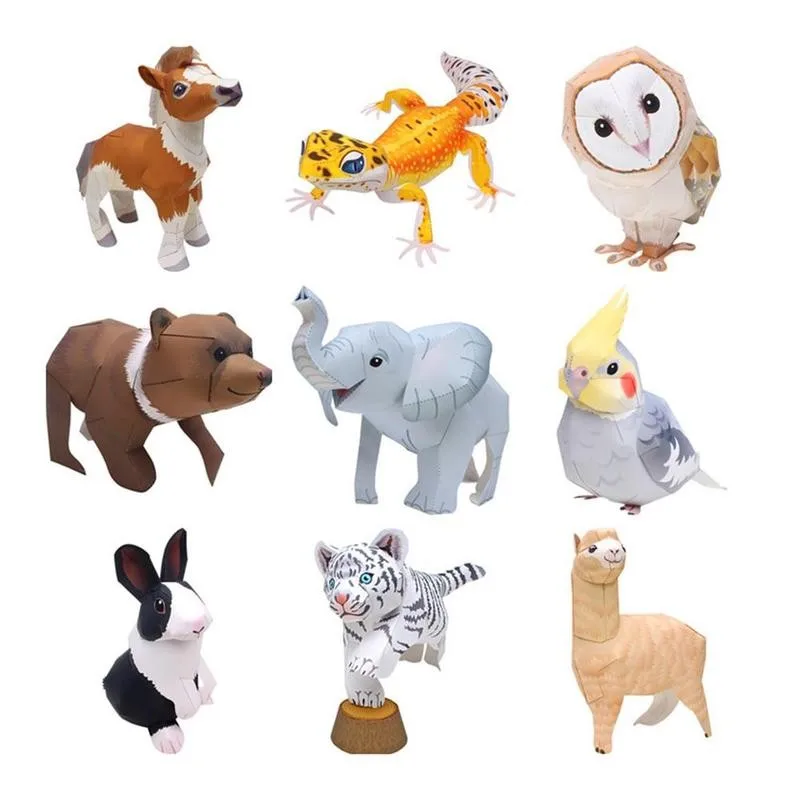 9pcs/set Kūrybos Gyvūnų Popieriniai Žaislas 3D Gyvūnų Papercraft Namų Puošybai 