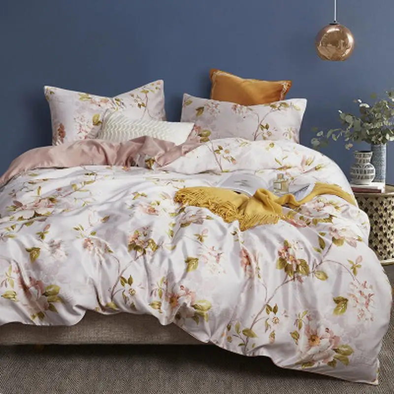 Prabangus šilko patalynės, komfortą karalienės dydžio lova nustatyti, šilko imitacijos spausdinti lova padengti king size lova padengti pagalvę padengti 4 vienetų