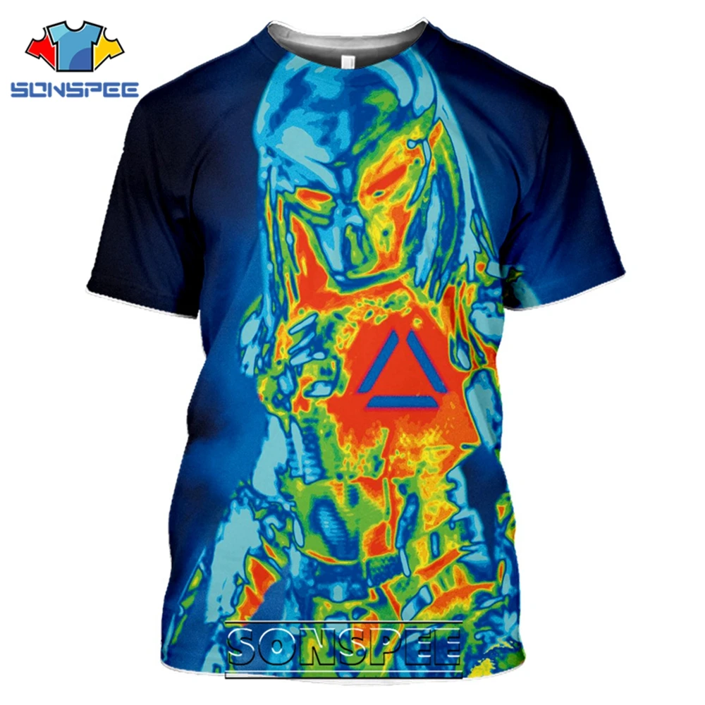 SONSPEE T-shirts Predator 3D Spausdinimo Vyrai Moterys Mados Atsitiktinis Hip-Hop Streetwear Harajuku Juokingi Užsieniečių Filmą Tees Topai Marškinėliai