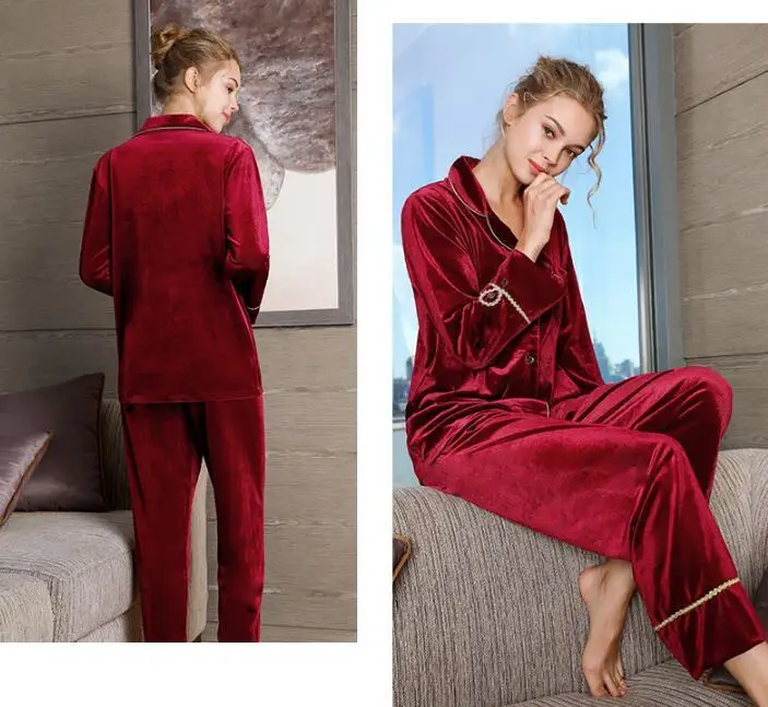 Moterų Aksomo Pižama Nustatyti 2 Gabalas 2020 M. Rudens, Žiemos, Derliaus Retro Namų Kelnes Sleepwear Pijamas Nakties Miego Dėvėti Naktiniai Marškinėliai