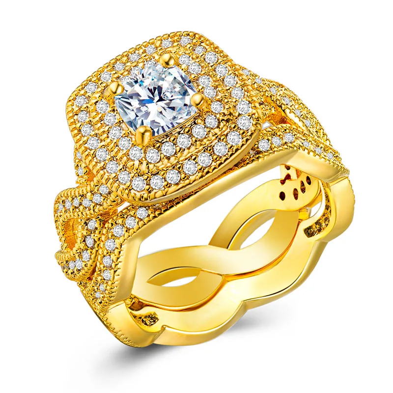 Huitan Prabanga 2VNT Nuotakos Žiedas Rinkinys su Princess Cut CZ Sidabro Padengtą Meilužio Dovana Sužadėtuvių, Vestuvių Žiedai, skirta Moterims ir Vyrams