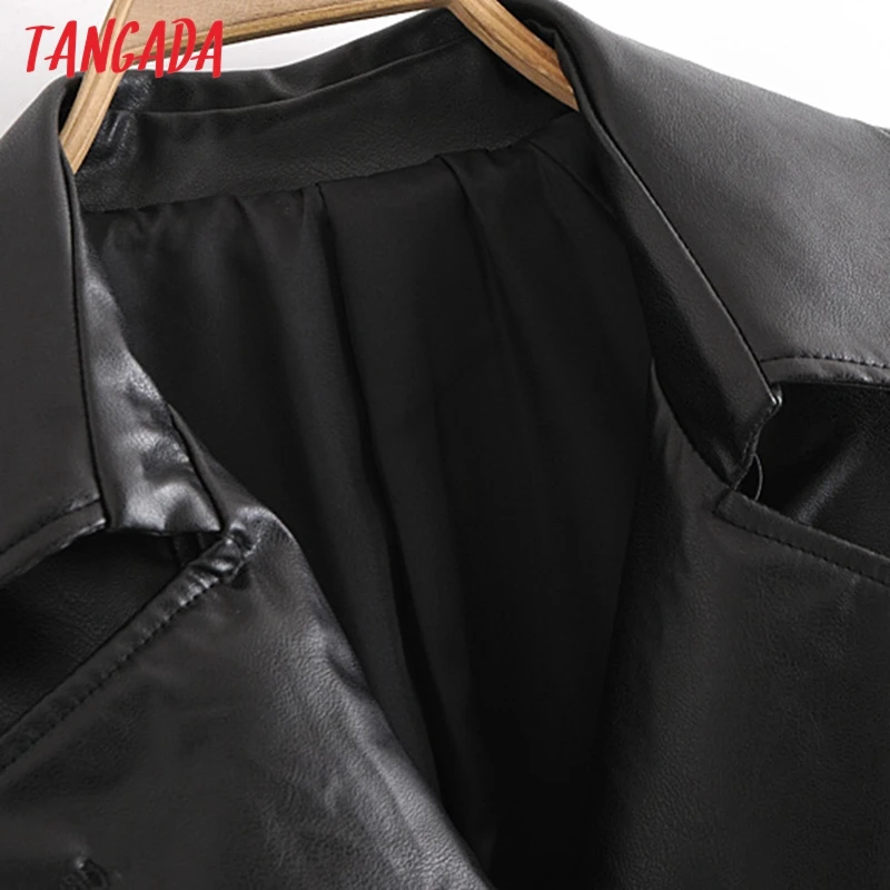 Tangada moterų kieto juoda faux odos ilgos tranšėjos paltai su diržo 2020 m. rudens, žiemos tarnyba ponios outwear tvora QN96