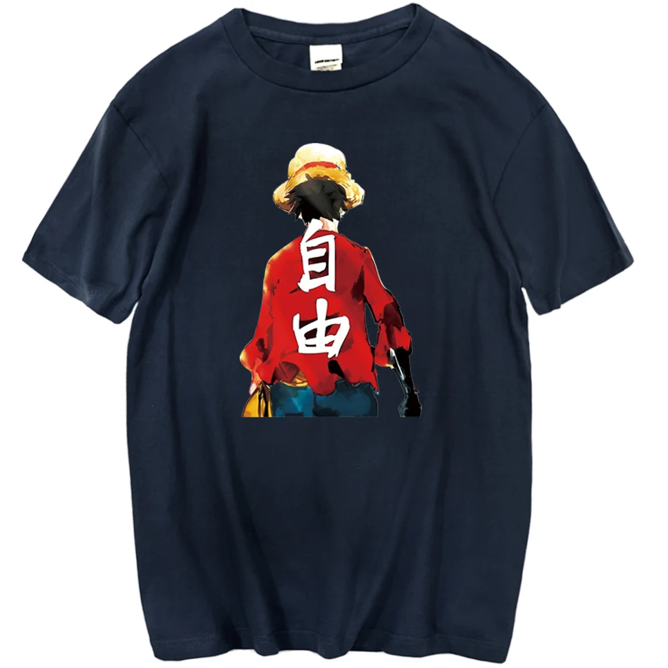 Japonija, Anime One Piece Luffy Free T-Shirt Vyras Atvėsti Vasaros Trumpomis Rankovėmis Vyras Tshirts Vintage Mados Marškinėliai Animacinių Filmų Streetwear