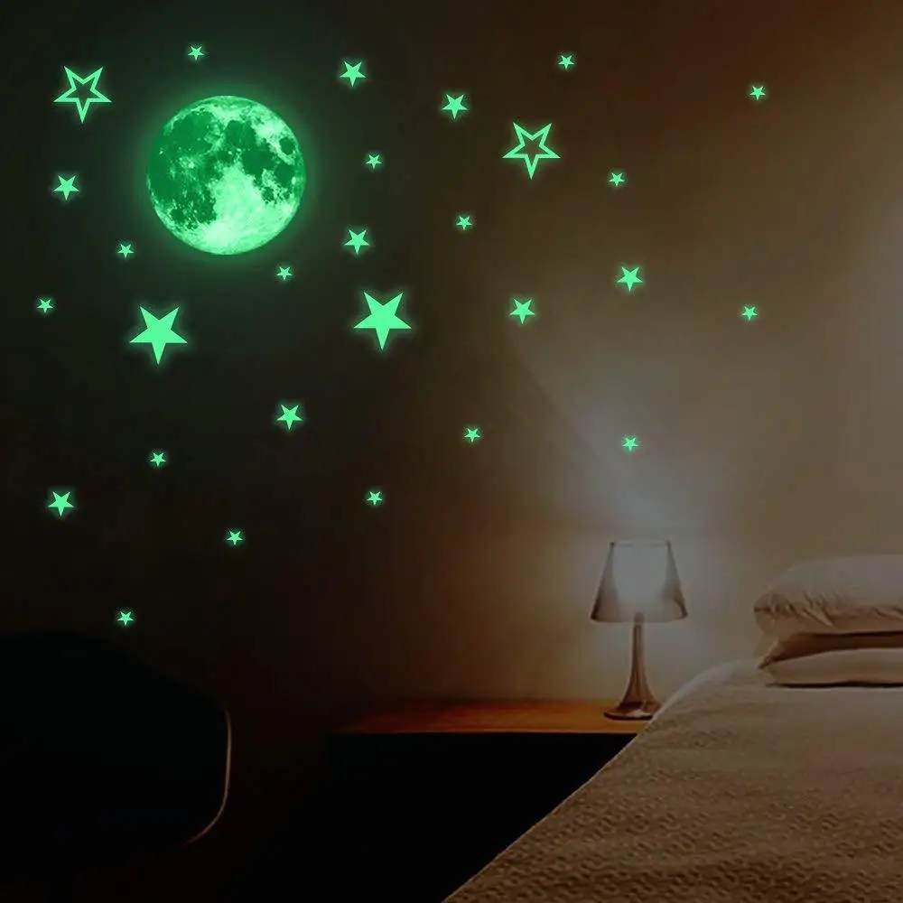 Šviesos Mėnulis Žvaigždžių derinys, 3D Sienų Lipduko miegamojo kambarį namo apdaila, vaikų kambarys lipdukai Švyti tamsoje Lipdukai