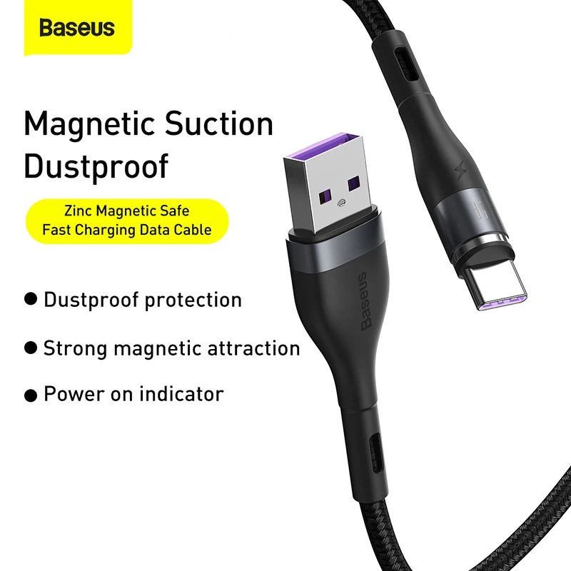 Baseus 5A Magnetinio Įkrovimo Kabelis USB C C Tipo Magnetas Įkroviklio Kabelį Huawei P40 30 Xiaomi mi 10 9 