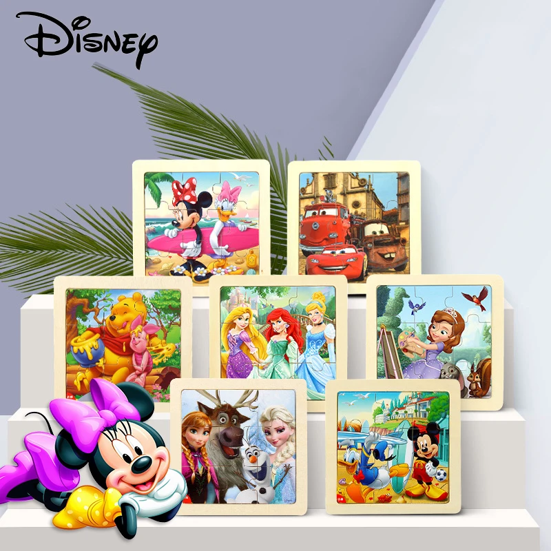 Disney Vaikų Švietimo Žaislai, Medinės 3D Dėliones Mickey Minnie Vaikų Tangram Kūdikių Mokymosi Žaislai 9 Vienetų