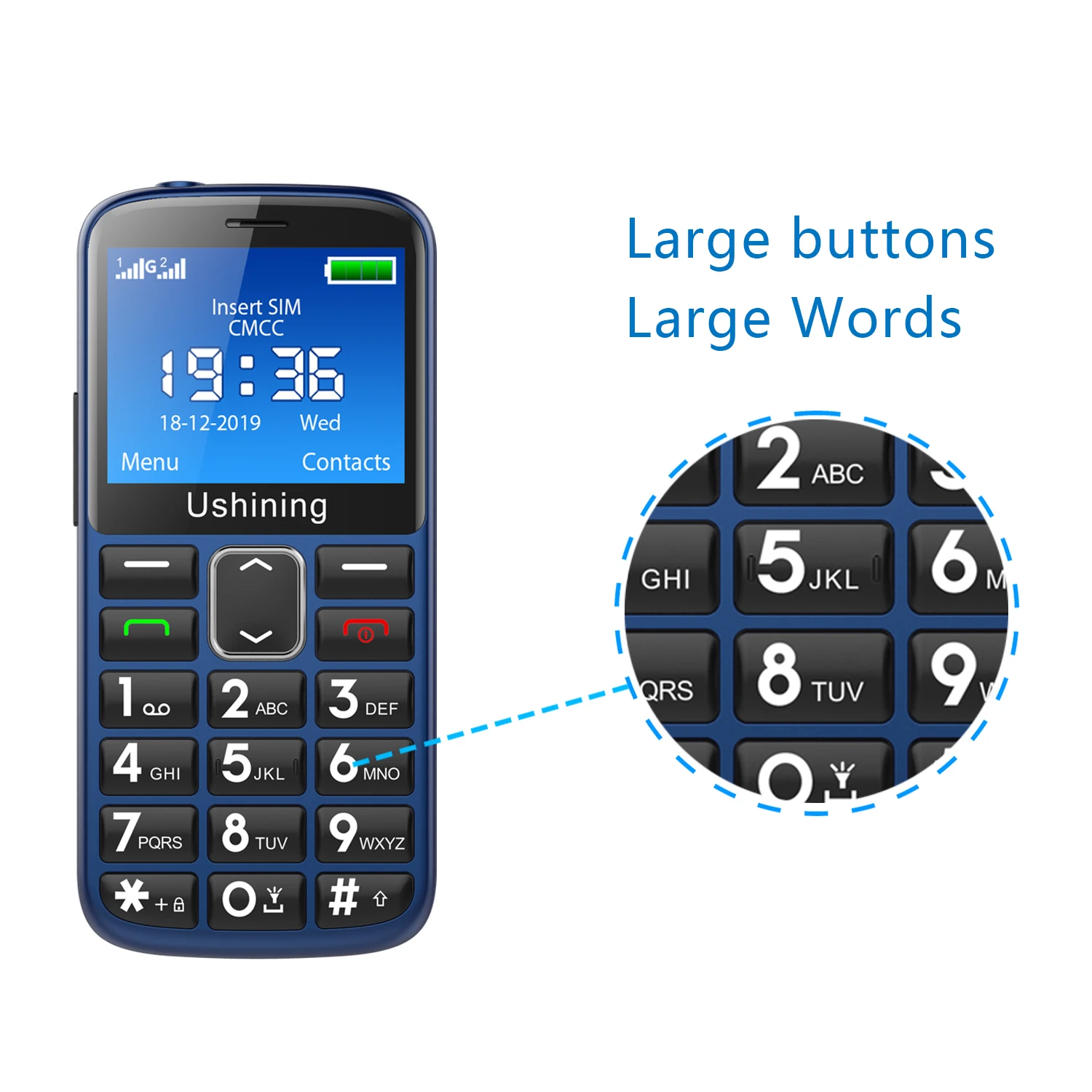 2G Didelis Mygtukas 1000MAH Garso Loundly Mobiliojo Telefono Vyresnio amžiaus Atrakinta Vyresnysis Su SOS Avarinis anglų klaviatūra