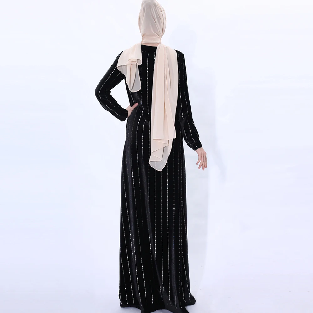 Sequnis Aksomo Ilga Suknelė Moterims Ilgomis Rankovėmis Rudens Žiemos Abayas Musulmonų Ramadano Islamo Šalis Artimuosiuose Rytuose Maxi Skraiste Arabų Jilbab