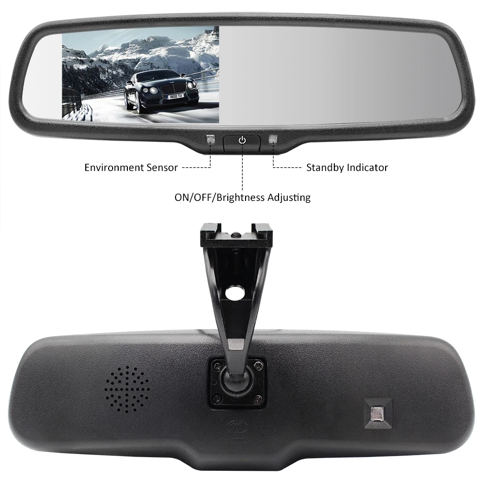 4.3 Colių TFT LCD Automobilio Priekinio stiklo Galinio vaizdo Veidrodėlis Stebėti, Kronšteinas Monitorius Su 2CH Vaizdo Įvestis Parkavimo Pagalbos