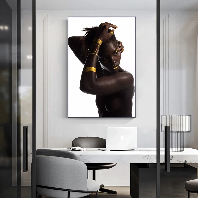 Juodojo Aukso Afrikos Nuogas Moteris, Aliejus, Tapyba ant Drobės Skandinavijos Plakatai ir Spausdina Cuadros Sienos Meno Nuotrauka už kambarį