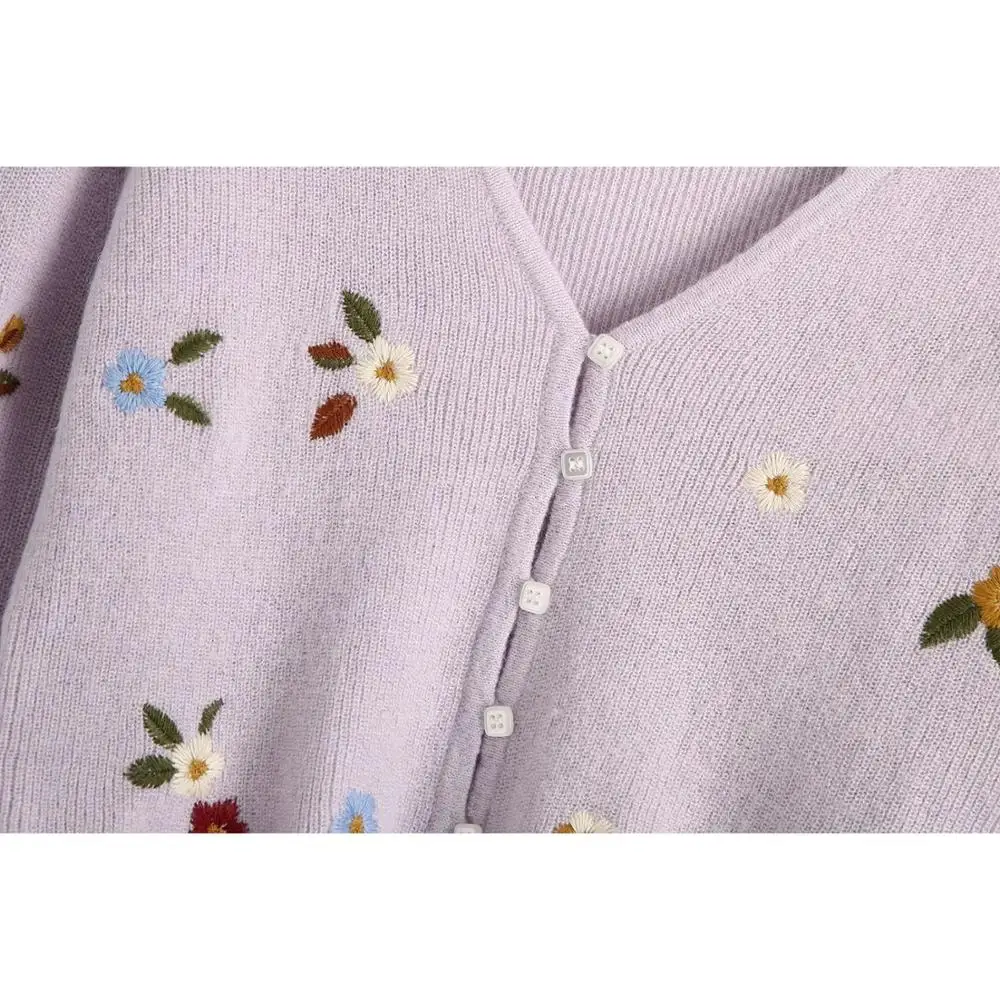 2020 Nauja, Moterų Megzti Megztinis su V-iškirpte ilgomis Rankovėmis Gėlių Siuvinėjimas Megztinis, Vintage Laisvalaikio femme vetement ropa mujer