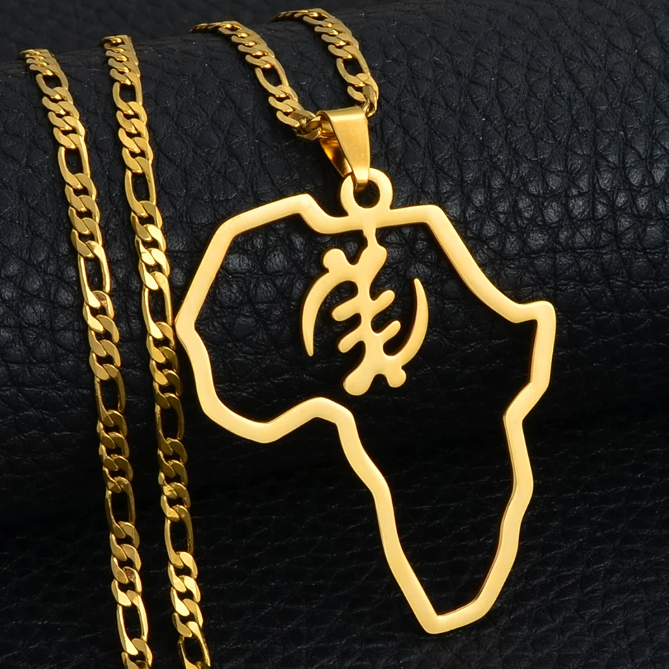 Anniyo Afrikos Žemėlapis Ir Kultūrinės Simbolis Pakabukas Karoliai Moterų, Vyrų, Aukso Spalvos Adinkra Gye Nyame Afrikos Etninės Papuošalai #129721