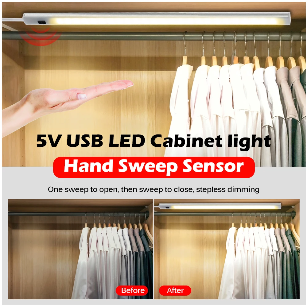 Rankų Valymo Jungiklis Jutiklis LED Juostelė Šviesos USB Pagal Kabineto Virtuvė Šviesos Miegamajame Spinta Spinta Naktį Žibintai Pritemdomi Sienos Lempos
