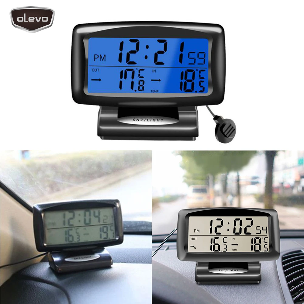 Automobilių Laikrodis 12V Automobilio Žiūrėti Dvigubos Temperatūros Skaitmenine Laiko, Elektroninis Laikrodis Mėlynas Apšvietimas prietaisų Skydelio Laikrodis Skaitmeninis Automobilinis Termometras