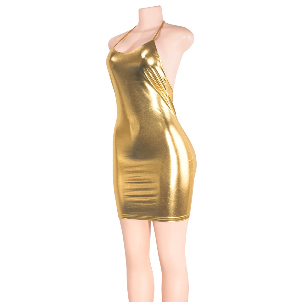 Moterų Sexy Apynasrio Suknelė Šviesos Aukso Spalvos Berankovė Bodycon Mini Klubas Suknelės Ponios Backless Šalis Suknelės
