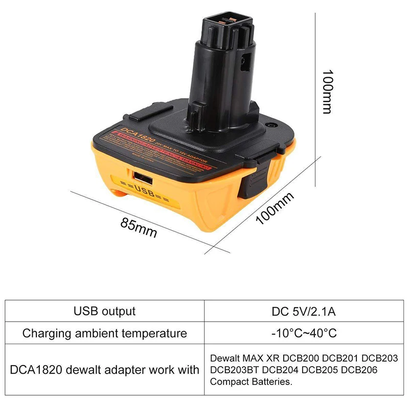 Už Dca1820 18V USB Adapteris Dirbti su Dewalt Max Xr Dcb200 Dcb201 Dcb203 Dcb203Bt Dcb204 Dcb205 Dcb206 Kompaktiškas Batteri