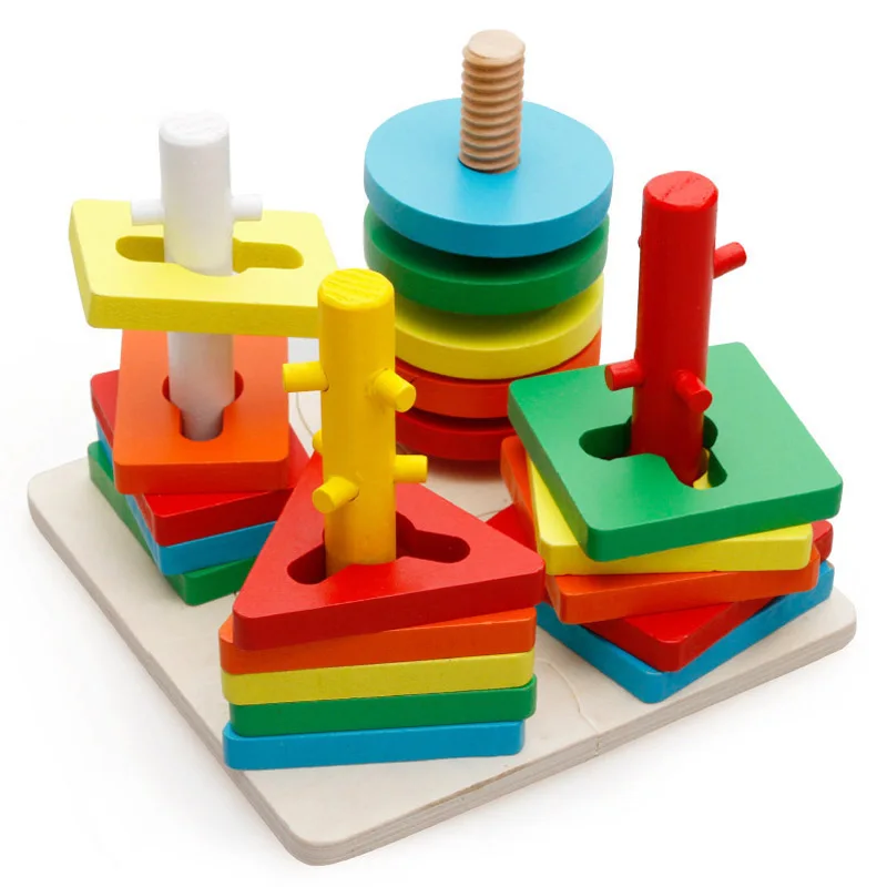 Mediniai Geometrinis Įspūdį Valdyba Vaikų Švietimo Dėlionės Stacker Bamblys Mediniai Žaislai Vaikams Dovanos Montessori Vaikų Mergaičių Žaislai