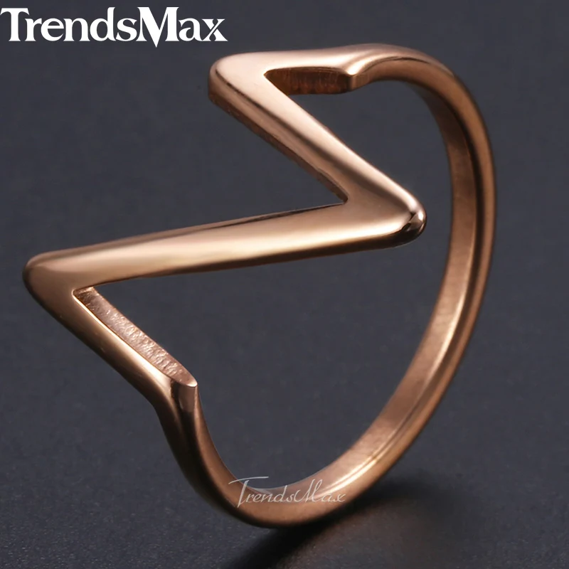 Trendsmax Moterų Žiedas Aukso/rožinė Aukso Spalvos Nerūdijančio Plieno Cardiogram Širdies Pora Vestuvių Žiedas JAV Dydis 6-12 KKRM40