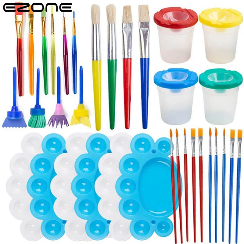 EZONE 34PCS Vaikų Tapybos Porolono Kempine Teptuku, Kempine Dažų Teptukai, Paletės, Grafiti Sponge Brush Tool Set